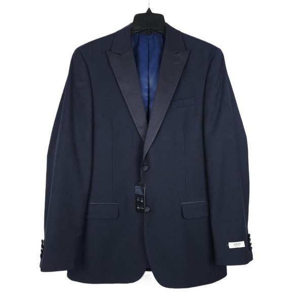 Alfani Men's Slim-Fit Stretch Tuxedo Jacket Diamond Grid Navy 46L NWT - Picture 1 of 4